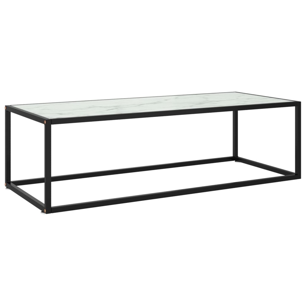Table basse noir avec verre marbre blanc 120x50x35 cm