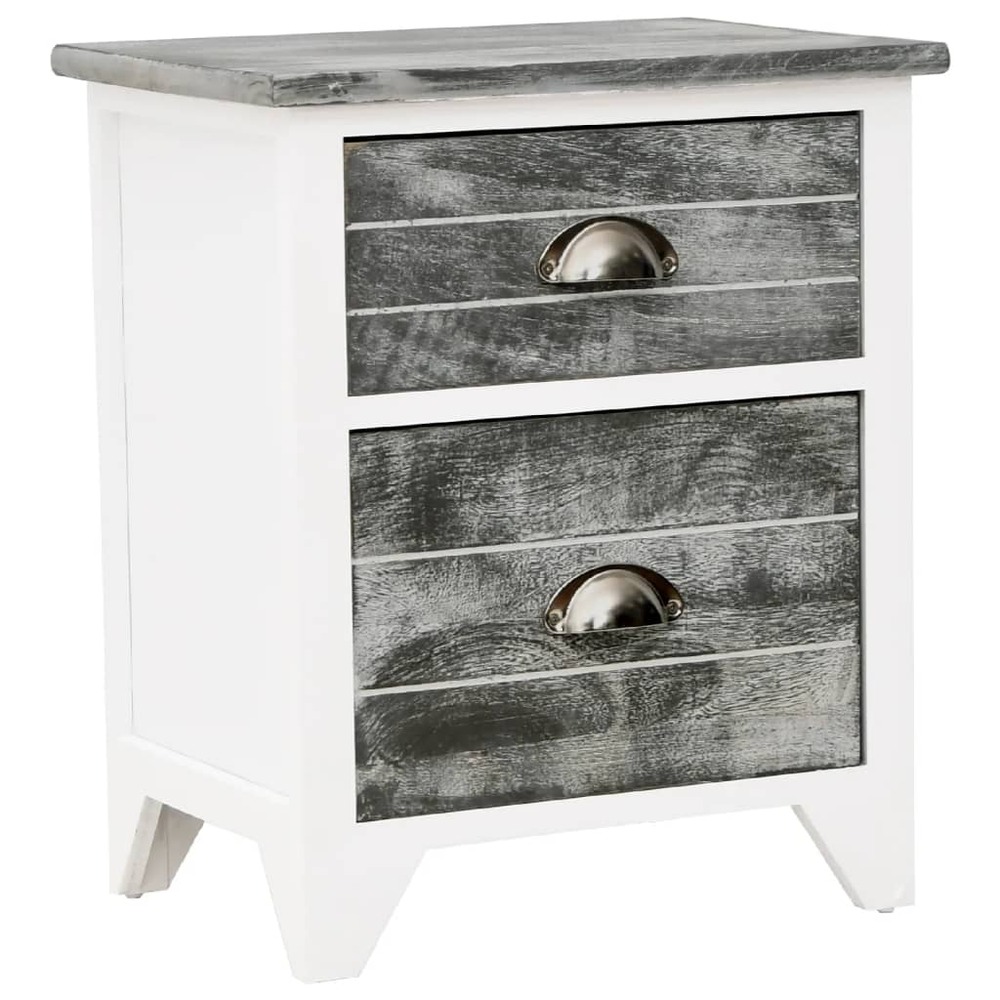Table de chevet gris et blanc 38x28x45 cm bois de paulownia