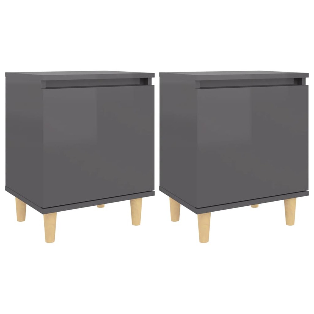 Tables de chevet pieds en bois 2 pcs gris brillant 40x30x50 cm