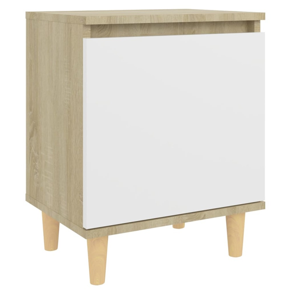 Table de chevet pieds en bois blanc et chêne sonoma 40x30x50 cm