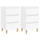 Tables de chevet avec pieds en bois 2 pcs blanc 40x35x69 cm