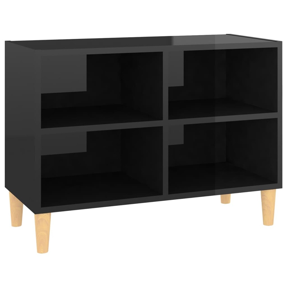 Meuble tv avec pieds en bois massif noir brillant 69,5x30x50 cm