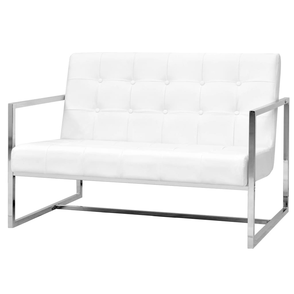 Sofa à 2 places avec accoudoirs cuir artificiel et acier blanc