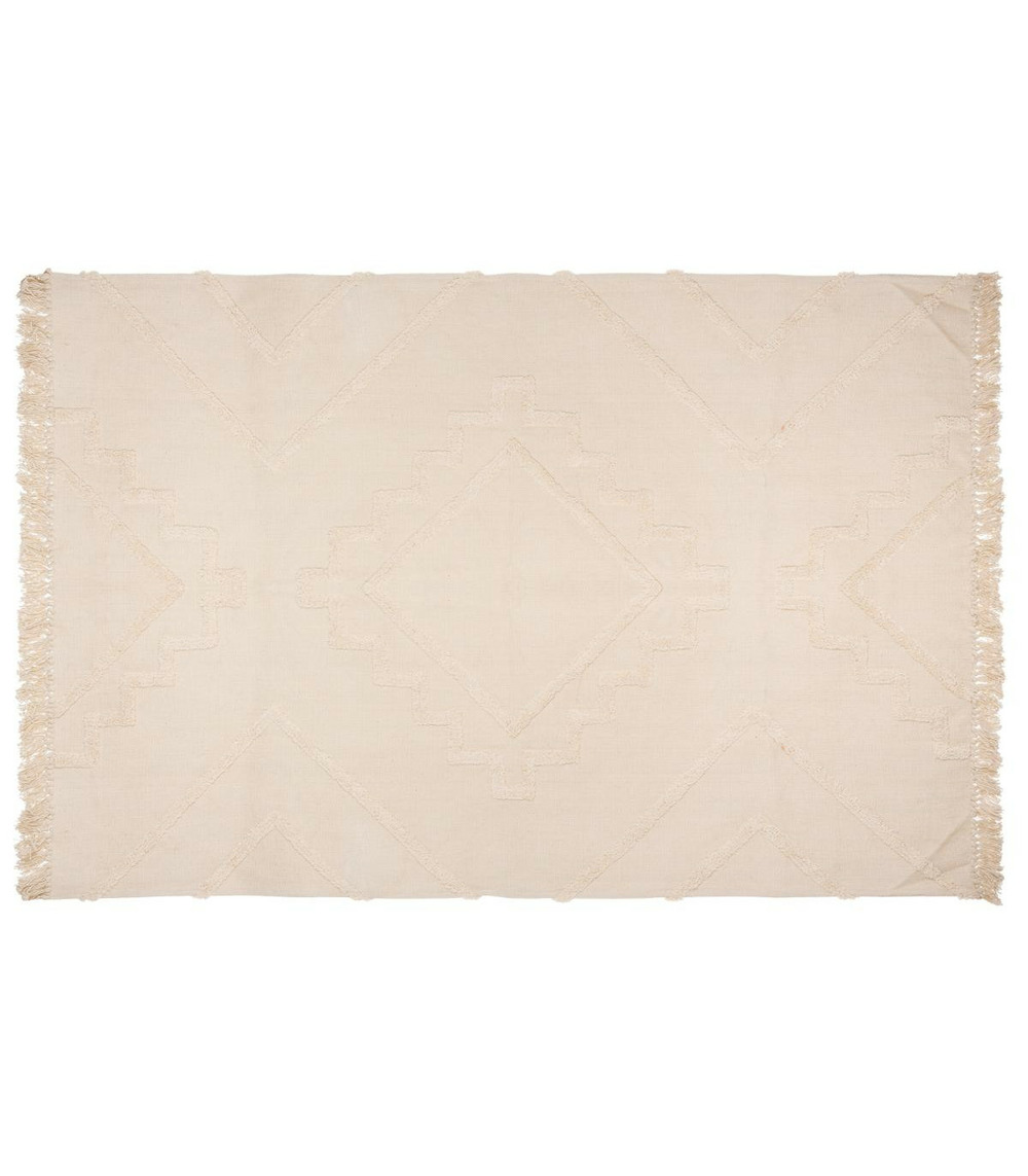 Tapis décoratif en coton ivoire motif tufté 120 x 170 cm