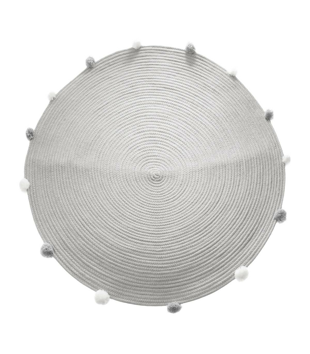 Tapis enfant gris avec pompons d 90 cm