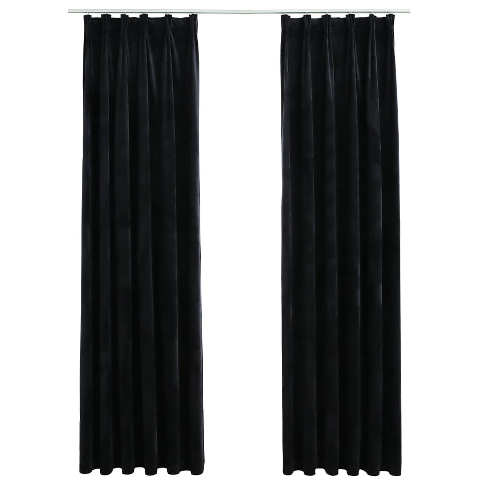 Rideaux occultants avec crochets 2 pcs velours noir 140x175 cm
