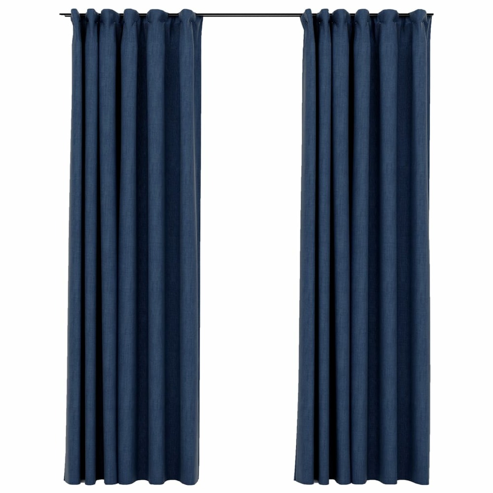 Rideaux occultants aspect lin avec crochets 2pcs bleu 140x245cm