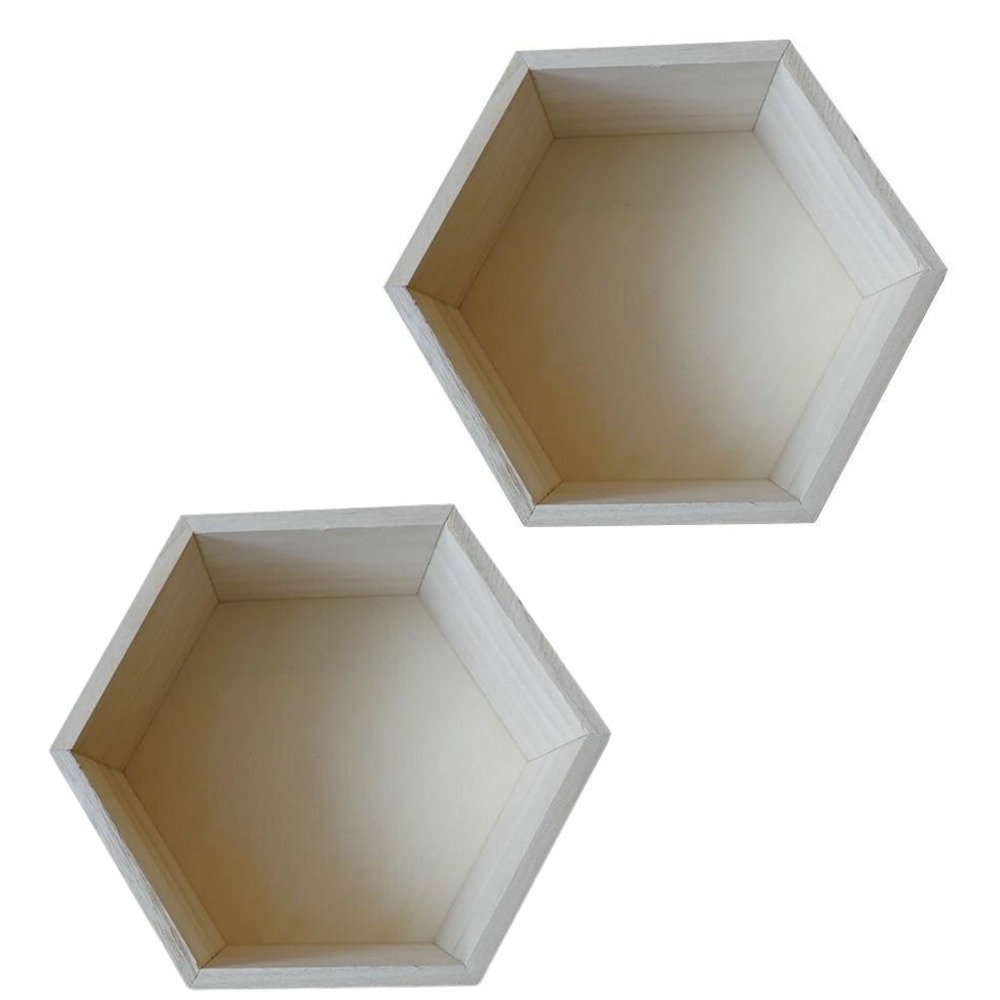 2 étagères hexagonale en bois 30 x 26 x 10 cm