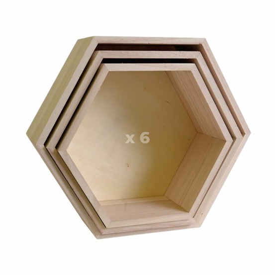 6 blocs de 3 étagères hexagone en bois 24-30 cm