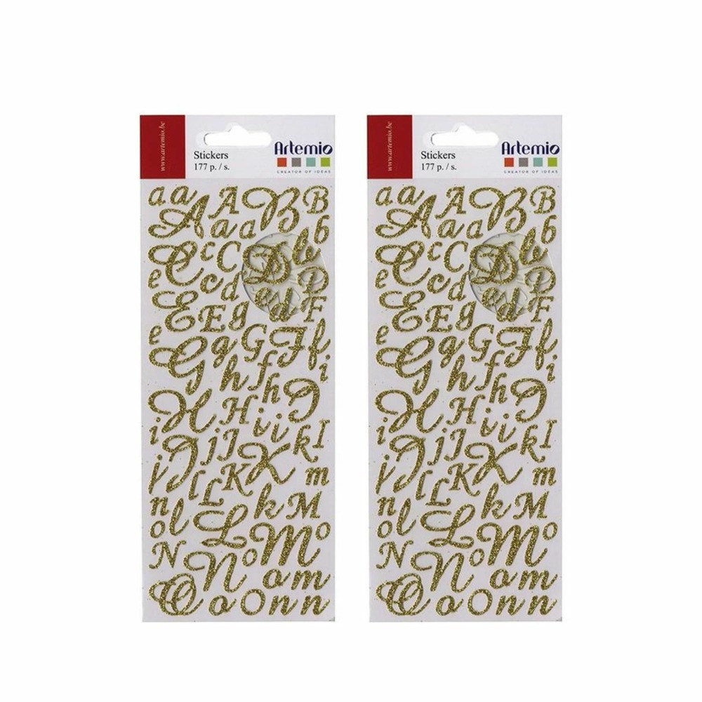 354 stickers alphabet & chiffres dorés à paillettes