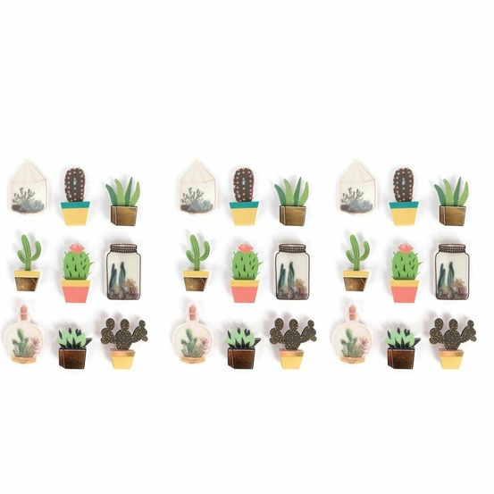 27 stickers 3d cactus et botanique 4 cm