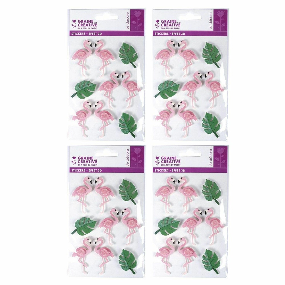 36 stickers 3d - flamants rose 5,5 cm