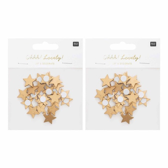 48 autocollants étoiles en bois dorés 2 cm