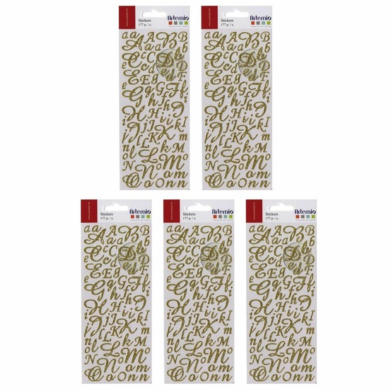 885 stickers alphabet & chiffres dorés à paillettes