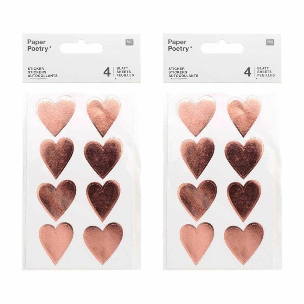 64 autocollants coeurs brillants rose doré