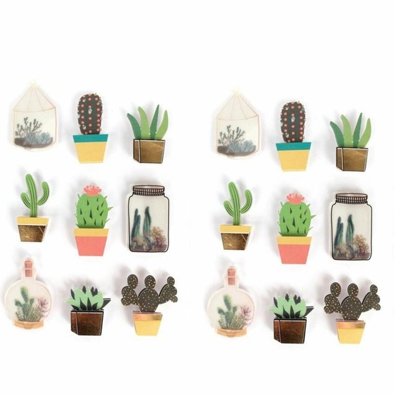 18 stickers 3d cactus et botanique 4 cm
