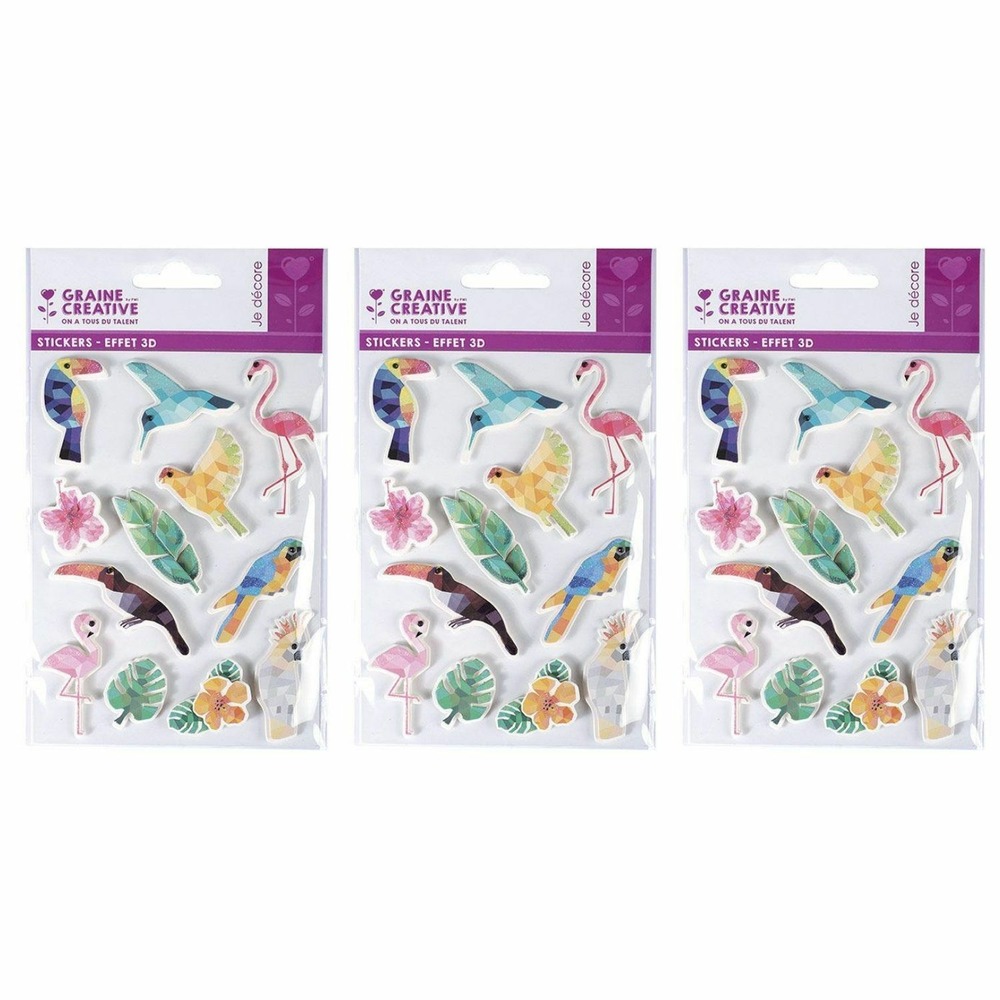 36 stickers 3d - oiseaux tropicaux 6 cm