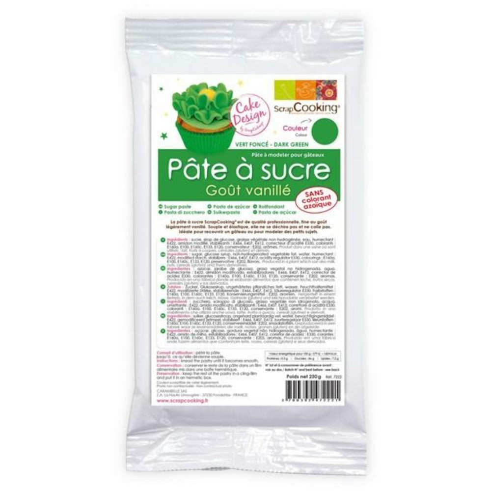 Pâte à sucre vert aromatisée vanille 250g