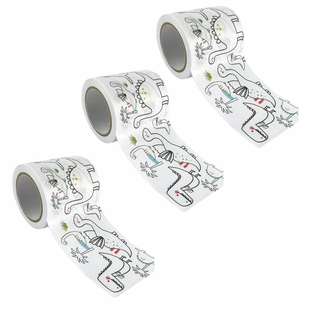 3 masking tapes larges à colorier - dinosaures 4,6 cm x 5 m