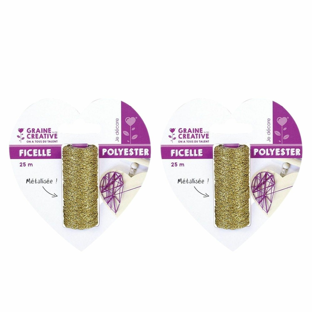 2 bobines de ficelle métallisée dorée 25 m