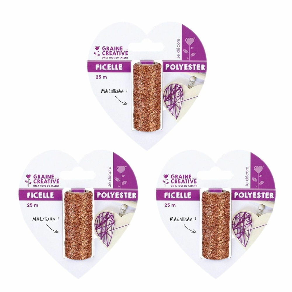 3 bobines de ficelle métallisée cuivre 25 m