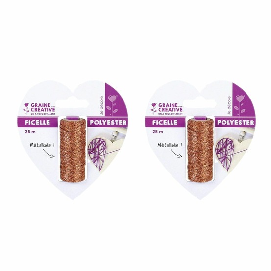 2 bobines de ficelle métallisée cuivre 25 m