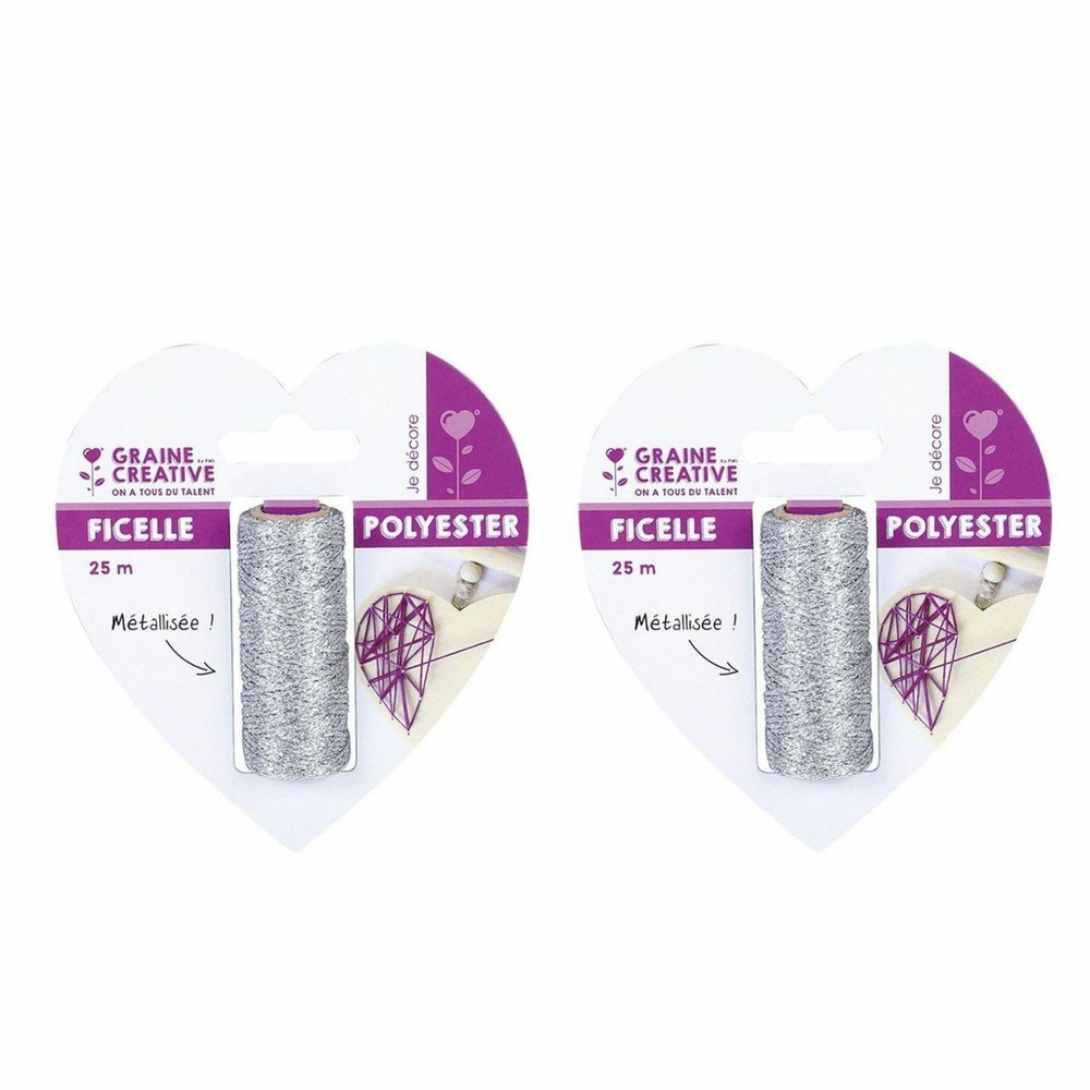 2 bobines de ficelle métallisée argent 25 m