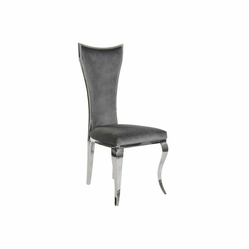 Chaise de salle à manger dkd home decor argenté gris polyester velours acier (48 x 51 x 110 cm)