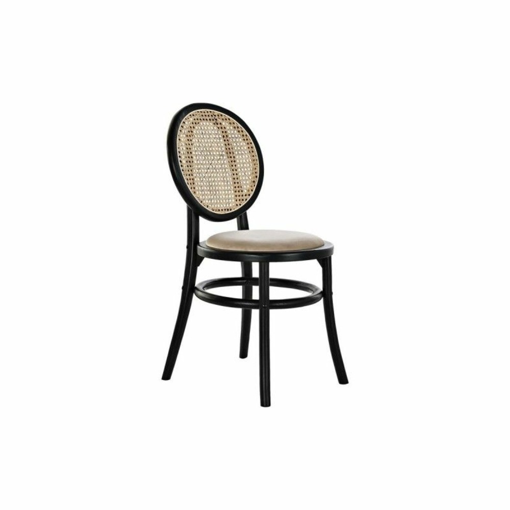 Chaise de salle à manger noir beige rotin vintage orme (43 x 43 x 89 cm)
