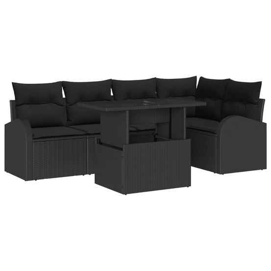 Ensemble de canapés de jardin 6 pièces avec coussins noir rattan poly