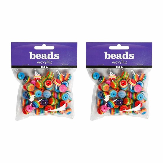 100 perles en résine rayées ø 12 mm - multicolore