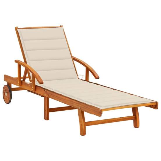 Chaise longue de jardin avec coussin bois d'acacia solide bain de soleil