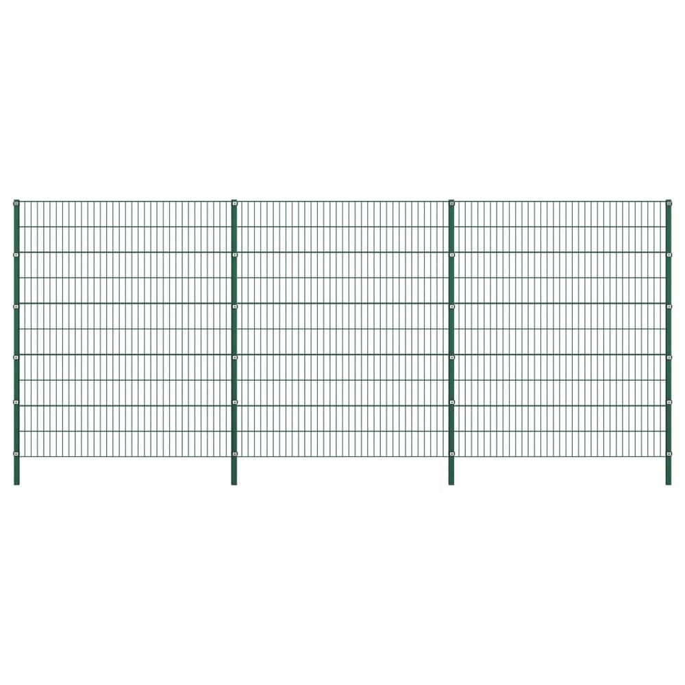 Panneau de clôture avec poteaux fer 5,1 x 2 m vert