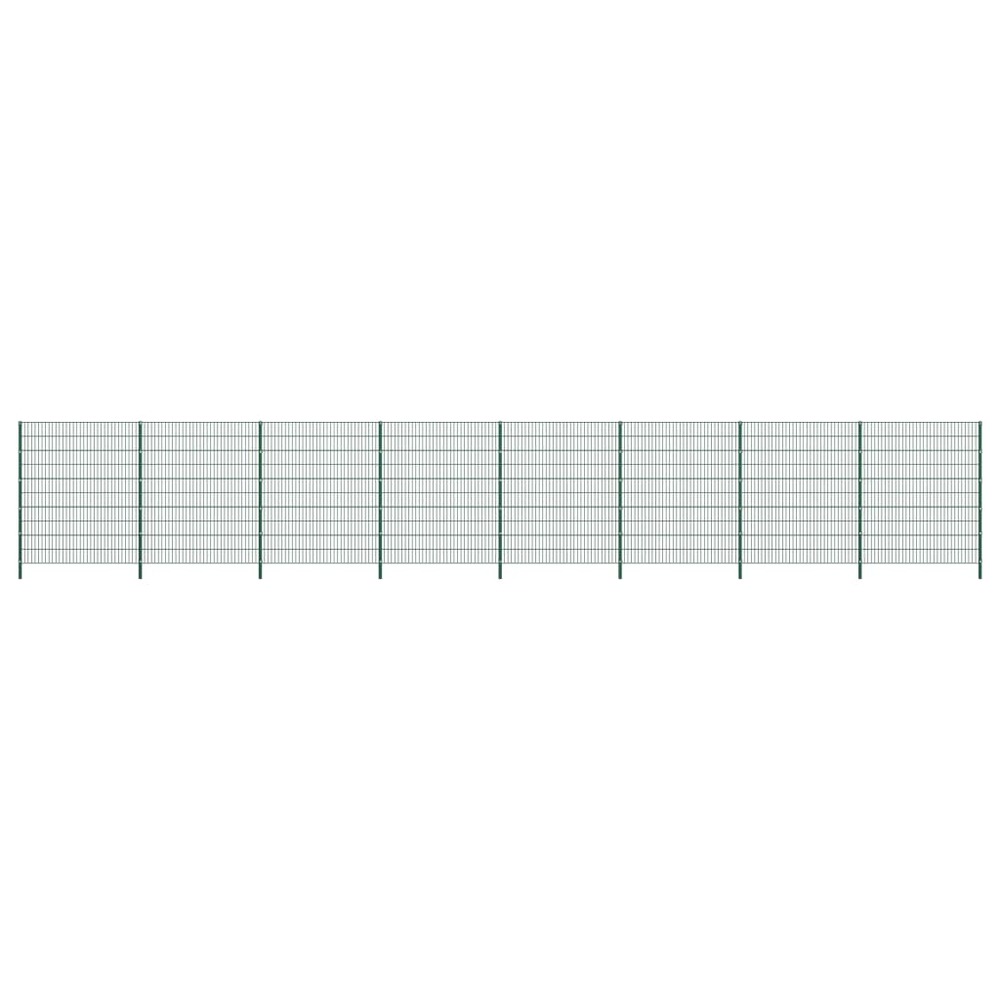Panneau de clôture avec poteaux fer 13,6 x 2 m vert