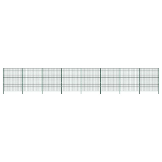 Panneau de clôture avec poteaux fer 13,6 x 2 m vert