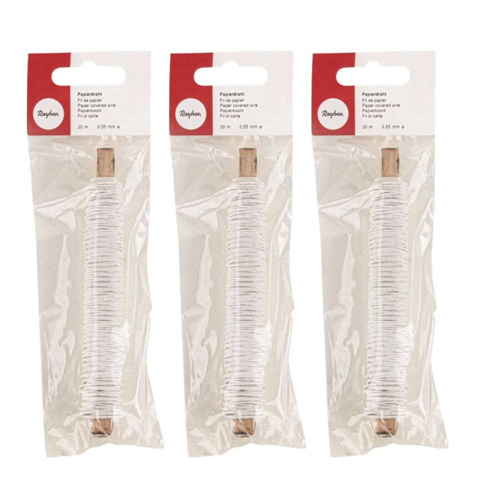 3 bobines de fil de papier 20 m - blanc