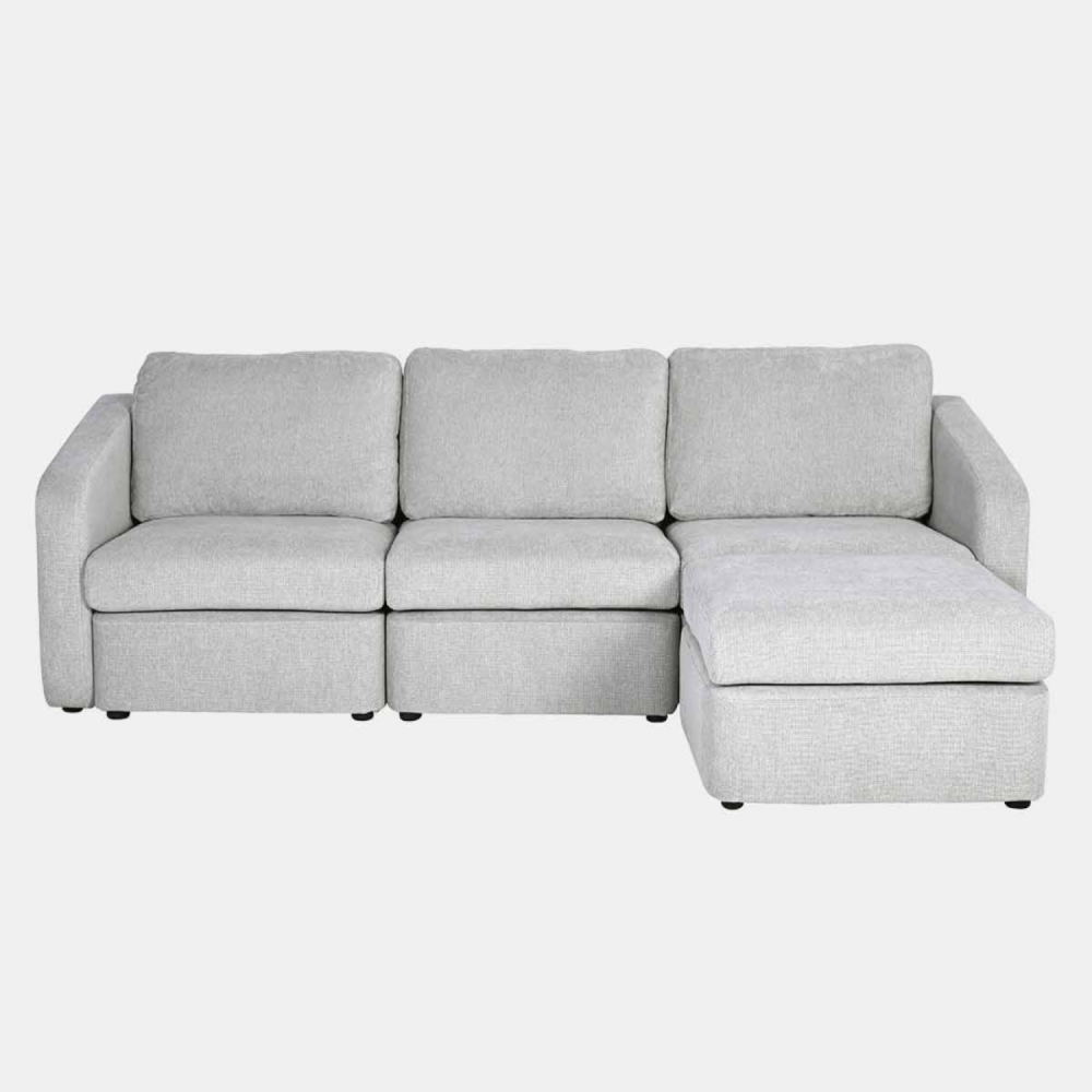 Canapé modulable 3 places gris clair avec pouf konekt