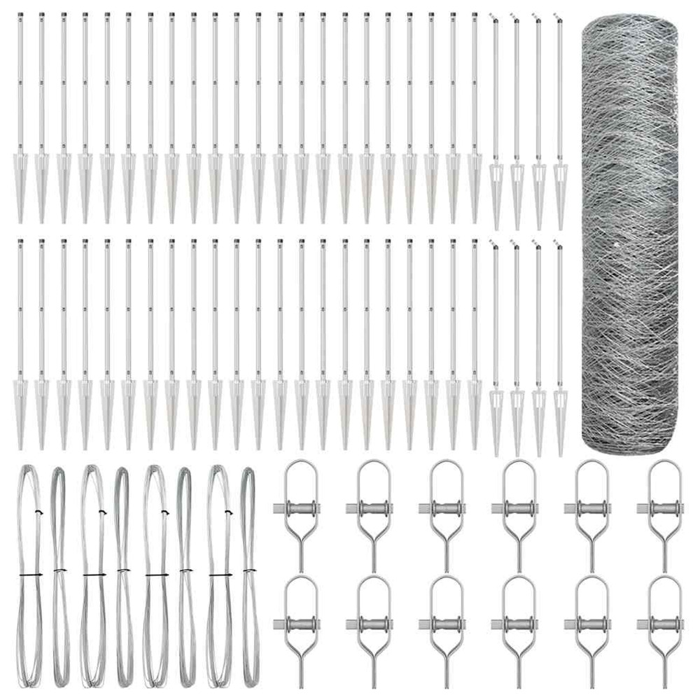 Clôture avec poteaux argent 1 x 100 m acier recouvert de pvc