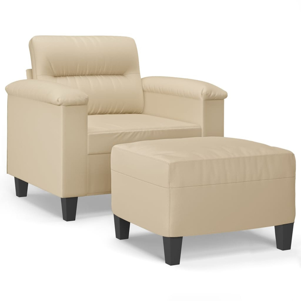 Fauteuil avec repose-pied crème 60 cm tissu microfibre