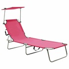 Chaise longue pliable avec auvent rose aluminium