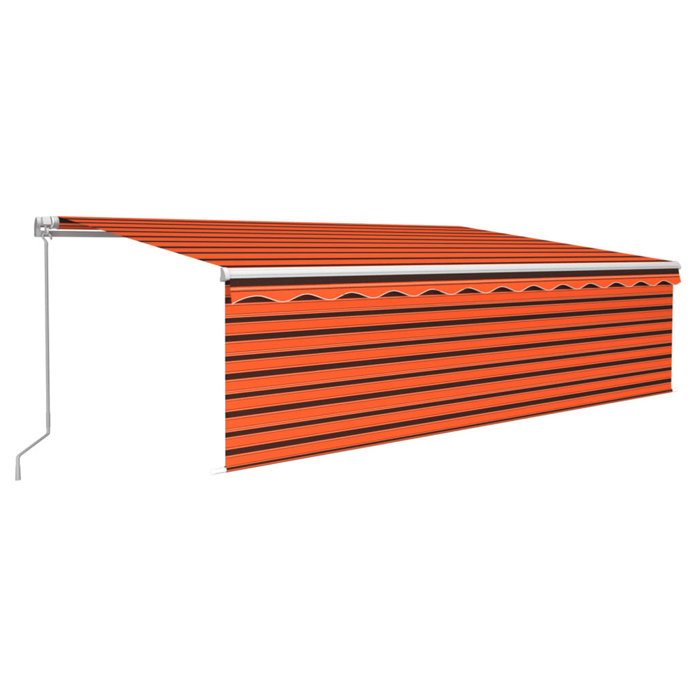 Auvent manuel rétractable avec store et led 5x3 m orange marron