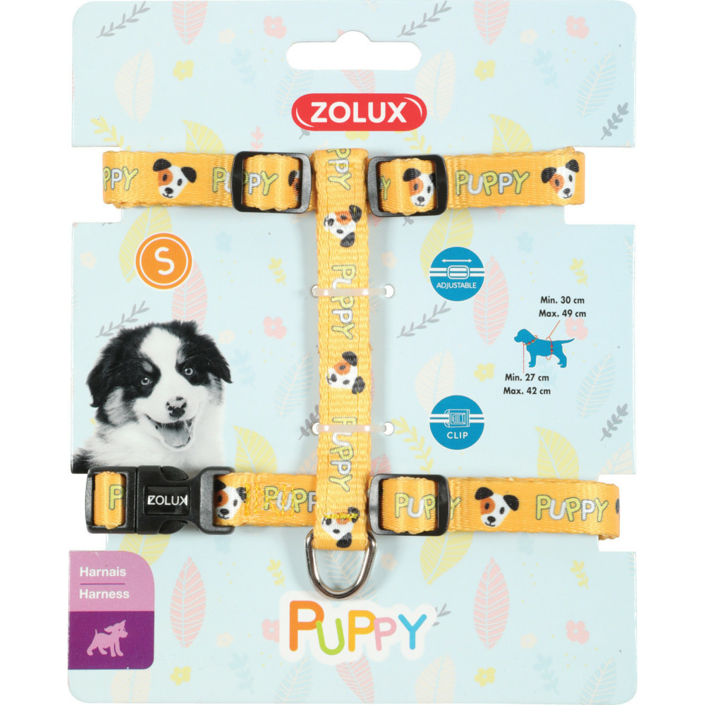 Harnais s puppy mascotte 13 mm 27 à 42 cm couleur jaune pour chiots
