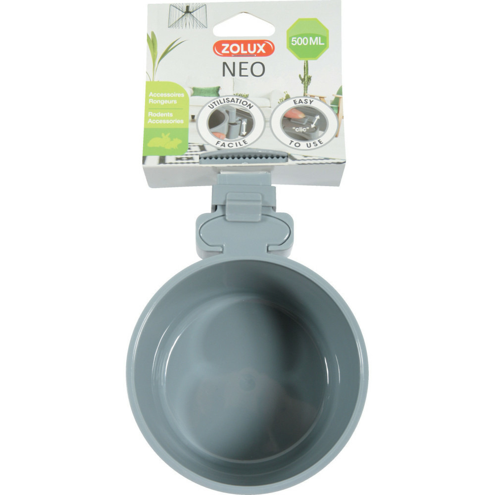 Mangeoire néo 500 ml gris en plastique pour rongeur