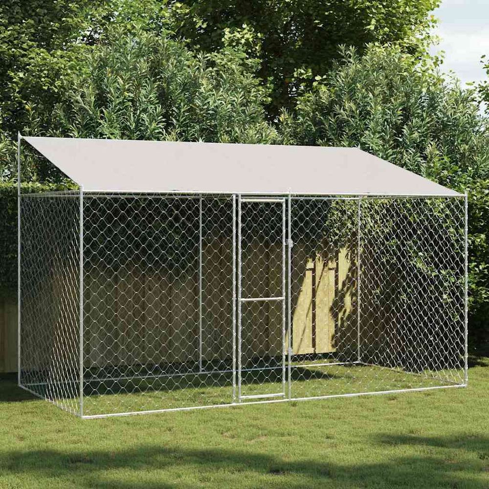 Chenil extérieur avec toit acier galvanisé pour grand chien 400x200cm