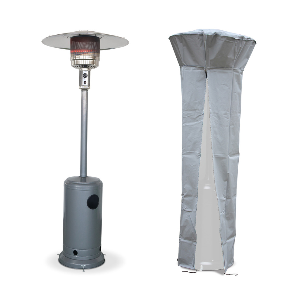 Chauffage d’extérieur à gaz 13kw – norway – parasol chauffant gris clair. Avec roulettes et stabilisateur + housse intégrale