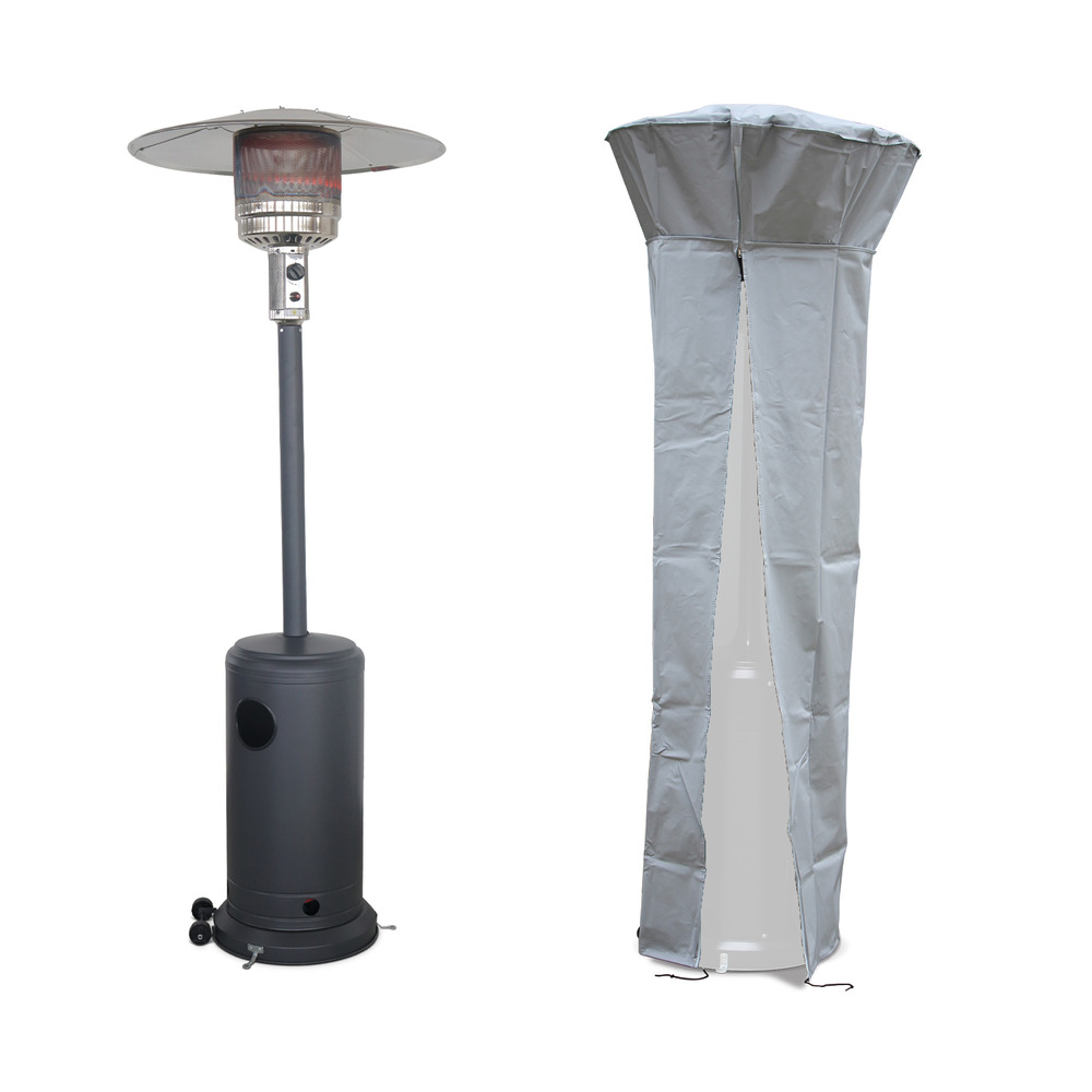 Chauffage d’extérieur à gaz 13kw – norway – parasol chauffant gris foncé. Avec roulettes et stabilisateur + housse intégrale