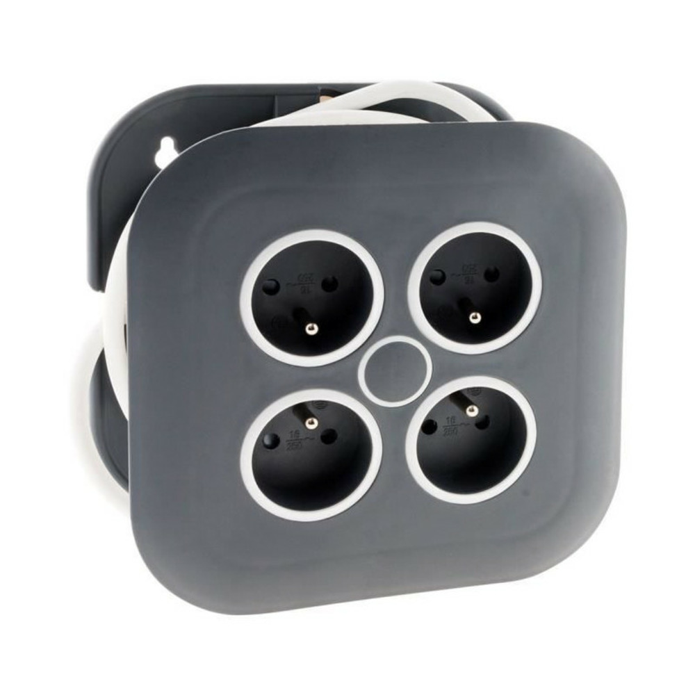 Enrouleur domestique 4 prises 2p+t 16a + coupe-circuit - gris/blanc