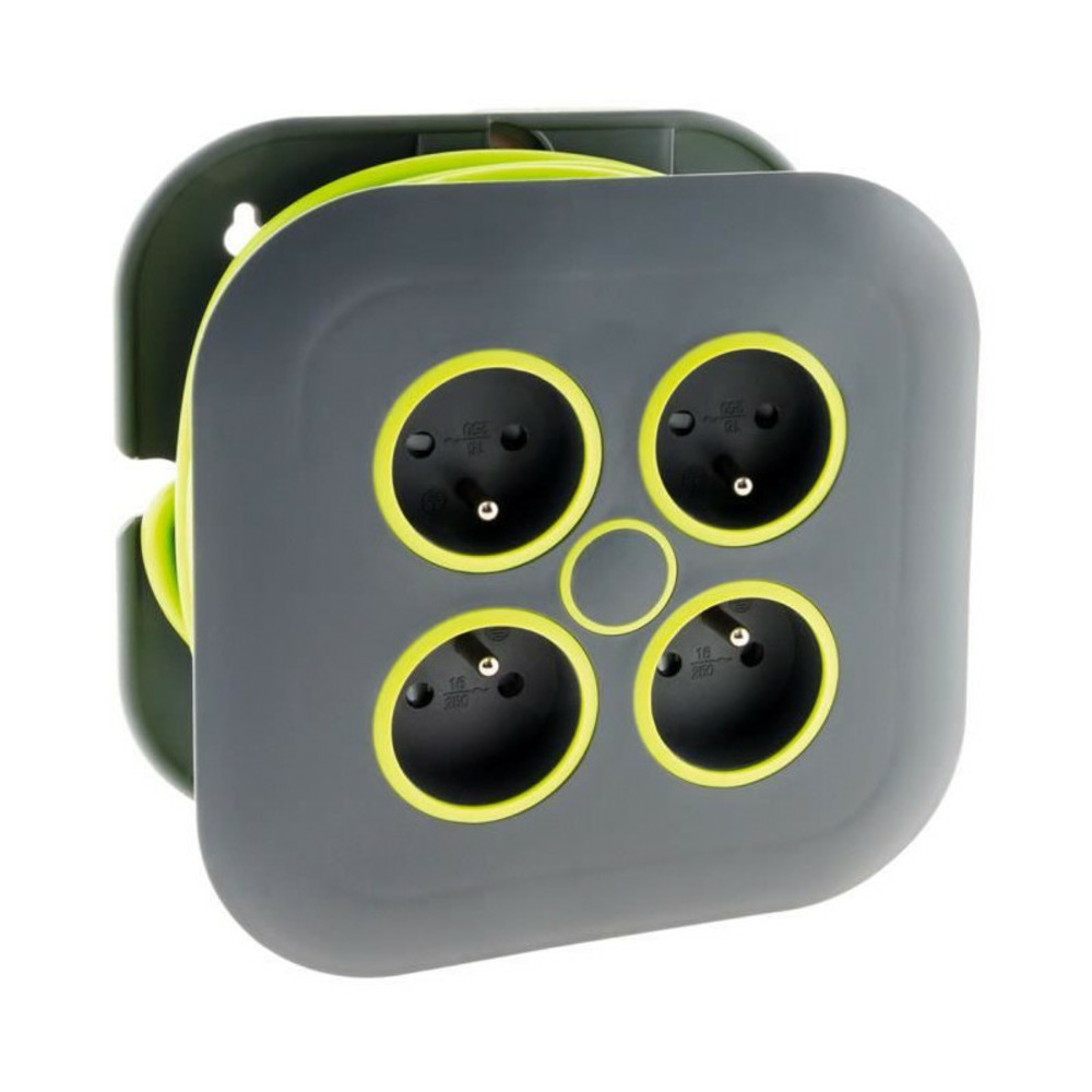 Enrouleur domestique 4 prises 2p+t 16a + coupe-circuit - gris/vert