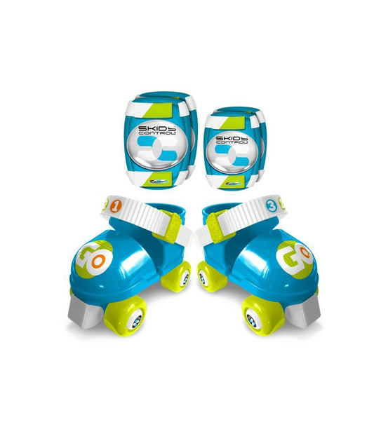 Set patins a roulettes + coudieres & genouilleres bleu skids control