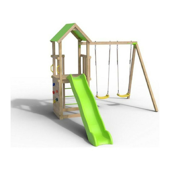 Aire de jeux smart xperience, pf 1,20m, bac a sable, mur de grimpe, toboggan 2,63m + extension portique 2,20m, 2 balançoires